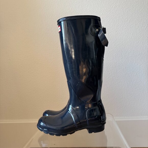Hunter Original Tall Glossy Rain Boots Navy Blue Size 37 (6 US) - Picture 2 of 15